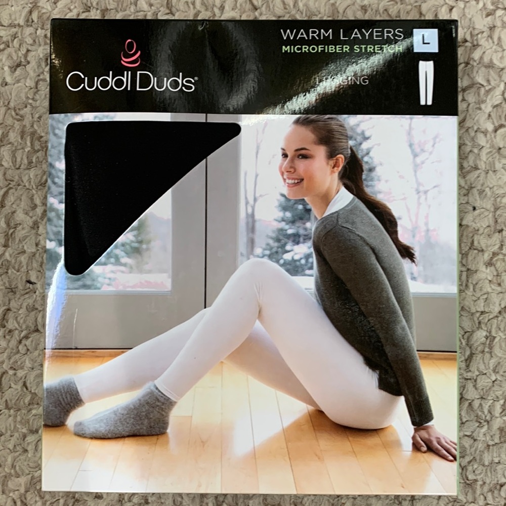 NEW CUDDL DUDS WARM LAYERS MICROFIBER STRETCH LEGGINGS LARGE BLACK